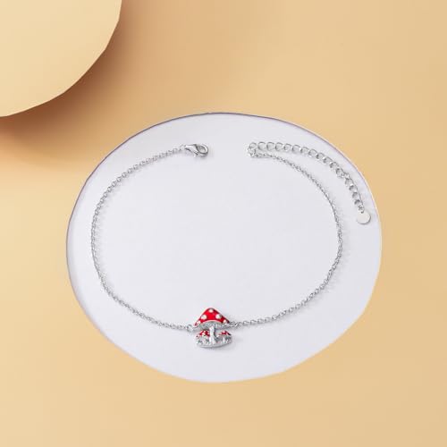 925 Sterling Silver Anklet Foot Bracelet with Crystal from Austria, Anklet Jewelry Gifts for Women 11 Inch Adjustable - style: Mushroom