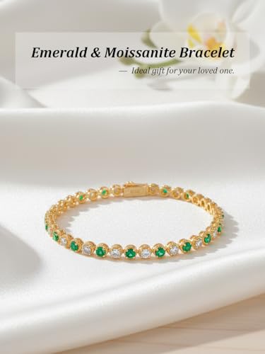 D Color VVS1 Clarity Moissanite and Genuine Sapphire/Emerald/Ruby Tennis Bracelets for Women 2.22ct-10.45ct, Solid 925 Sterling Silver, Anniversary Wedding Valentines Jewelry for Her, Length 5.9-7.5 Inch(15-19cm) - color: Moissanite & Emerald (3.4 - 4.2 C
