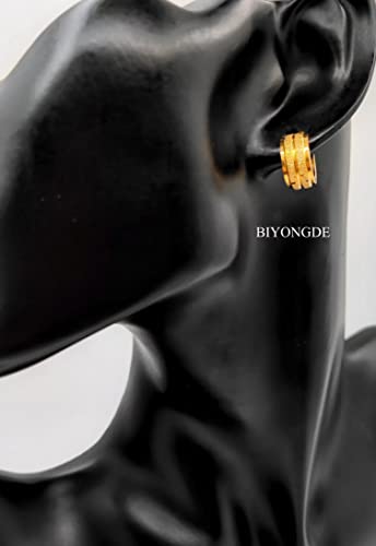 Huggie Hinged Hoop Earrings, Stainless Steel, Classic, mens womens, Cool - color: Satin Gold Color