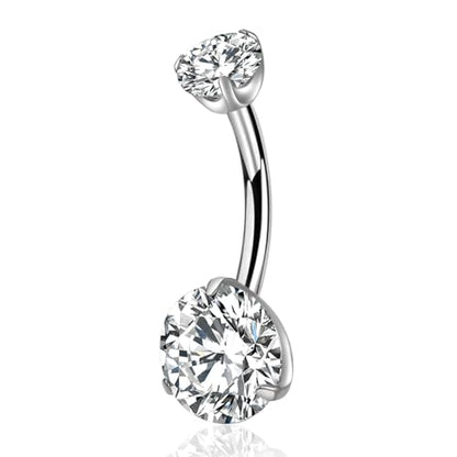 Gold Belly Button Ring, Titanium Dangle Floating Navel Piercing Jewelry - color: Silver-Round CZ-10mm