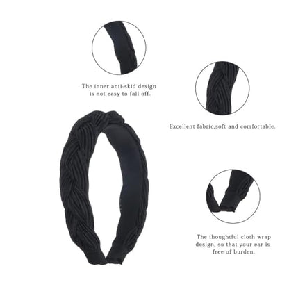 Madison Tyler Thick Headbands for Women | Wide Black Velvet Braided Cute Handmade Makeup Hair Band for Girls Thin Hair | Skincare and Boho Spring Headband for Washing Face - color: Black Velvet Headbands