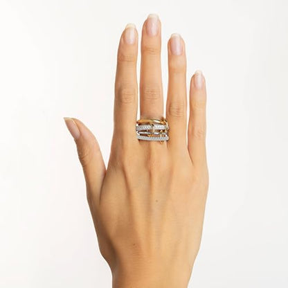 BKC Gold Stackable Rings for Women, 14k Gold Plated Chunky Statement Cubic Zirconia Rings, Silver Gold Multi Ring Interlocking Mixed Metals Stack Rings Set Non Tarnish - color: Whisper set, size: 6