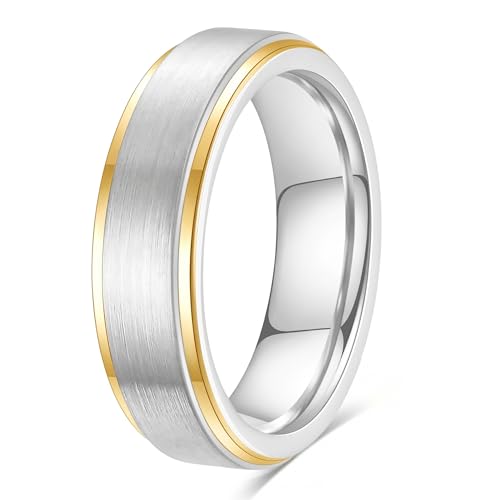 6mm 8mm Black/Gold/Silver/Purple Classic Stainless Steel Wedding Band Ring For Men Womem Matte Brushed Finish Comfort Fit Size 5-12 - color: 6mm-Silver Gold
