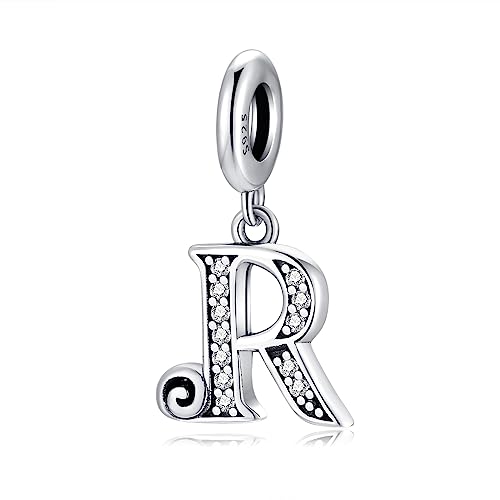 BETTY&SARAH 925 Sterling Silver Letter Charms for Bracelets and Necklace Alphabet Initial Pendant Jewelry Gift for Women - color: Pendant R