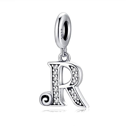 BETTY&SARAH 925 Sterling Silver Letter Charms for Bracelets and Necklace Alphabet Initial Pendant Jewelry Gift for Women - color: Pendant R
