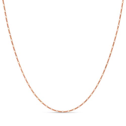 KEZEF Sterling Silver 1.5mm Figaro Chain Necklace for Women - 925 Italian Diamond Cut Chain, Available in Silver, 18K Yellow Gold, Rose Gold, 16-30 Inches - color: Rose Gold, size: 16 Inch