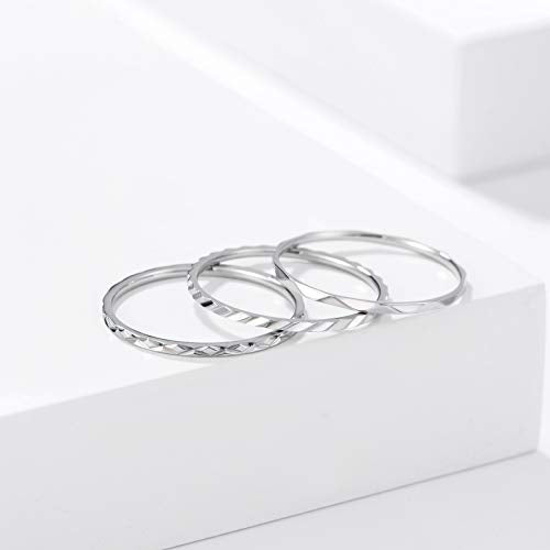 KAZITSAN 1mm 3pc Women Men Stainless Steel Rings fashion Plain Band Knuckle Stacking Midi Rings Silver/Rose Gold Wedding Band Comfort Fit - color: Silver