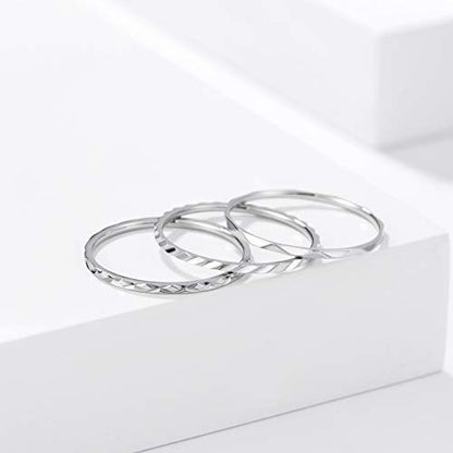 KAZITSAN 1mm 3pc Women Men Stainless Steel Rings fashion Plain Band Knuckle Stacking Midi Rings Silver/Rose Gold Wedding Band Comfort Fit - color: Silver