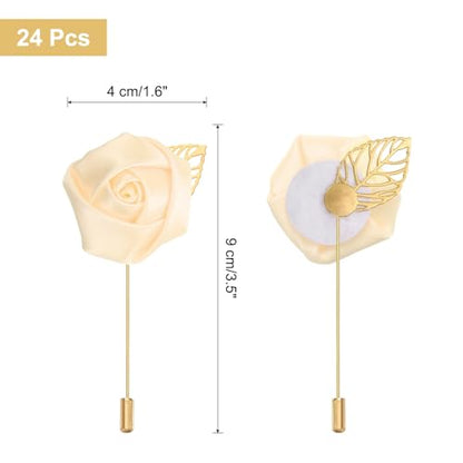 uxcell 24pcs Light Yellow Rose Boutonnieres Flower Pins for Wedding | Buttonholes Pocket Boutonnieres for Wedding Ceremony Anniversary Prom Formal Dinner Party - color: Light Yellow