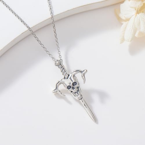 Sterling Silver Halloween Necklace Gothic Jewelry Gifts for Women Men - style: Skull Sword