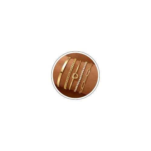 14K Gold Plated Stackable Bangle Bracelets Set for Women | Cuff Bracelet Stackable Bangles Bracelet for Women Trendy Fashion Accessories Tie Knot Cuban Rope Paperclip Beaded Bracelets - color: 5-layer D GD