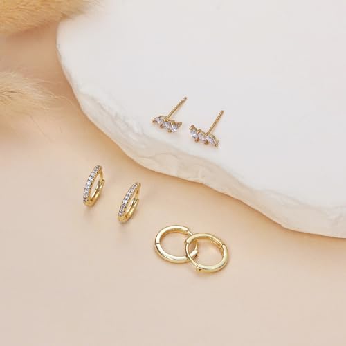Freekiss 3 Pairs Hoop Earrings Set - Dainty Stud Dangle Cartilage for Women | Hypoallergenic Earrings, Cubic Zirconia Stackable Trendy Small Set Jewelry Gifts for Women - style: 3cz leaf stud earrings-GD