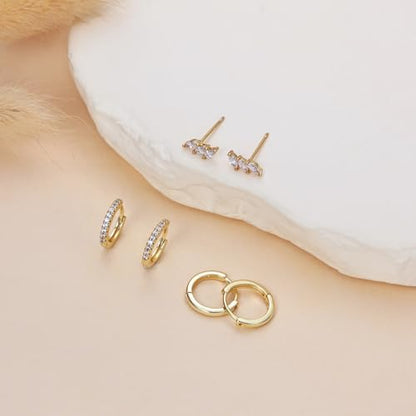 Freekiss 3 Pairs Hoop Earrings Set - Dainty Stud Dangle Cartilage for Women | Hypoallergenic Earrings, Cubic Zirconia Stackable Trendy Small Set Jewelry Gifts for Women - style: 3cz leaf stud earrings-GD