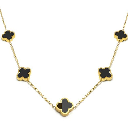 Four Leaf Clover Necklace 18K Gold Plated Necklaces for Women Lucky Flower Pendant Adjustable Link Chain Stainless Steel Dainty Trendy Simple Jewelry Gifts for Women - color: 5G-Black