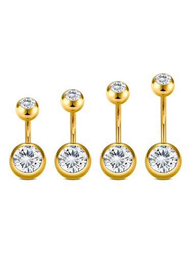 Longita Belly Button Rings Short Bar for Women Stainless Steel Belly Ring Navel Piercing Jewelry 14g Colorful Ball Pack 6mm 1/4” 8mm 5/16“ 10mm - color: 12-gold -6/8/10/12mm
