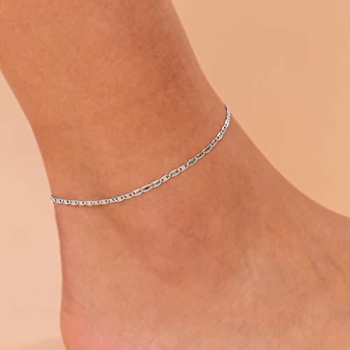 PAVOI 14K Gold Plated Chain Anklets for Women - Minimalist Link Chain Ankle Bracelet - Dainty Gold Anklets for Women - Trendy Summer Beach Jewelry Gifts - Snake, Figaro, Mariner, Paperclip, Beaded - style: Marina