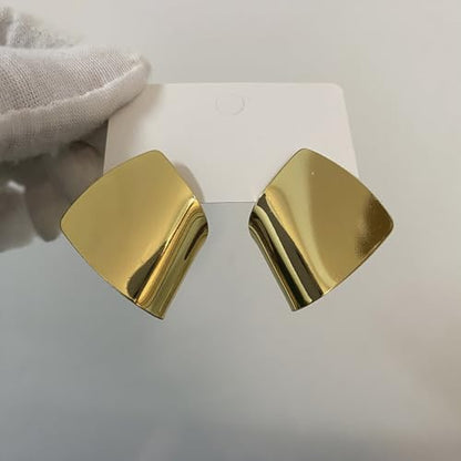 Unique Abstract Earrings For Women,Geometric Statement Stud Earring Large Hypoallergenic Earring for Gift - color: gold plated