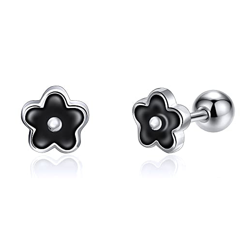 JSGEMSLEE Hypoallergenic 925 Sterling Silver Stud Earrings for Women With Screw Back Small Butterfly Heart Flower Earrings for Girls Tragus Cartilage Jewelry Gifts - color: Flower