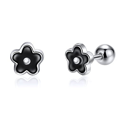 JSGEMSLEE Hypoallergenic 925 Sterling Silver Stud Earrings for Women With Screw Back Small Butterfly Heart Flower Earrings for Girls Tragus Cartilage Jewelry Gifts - color: Flower
