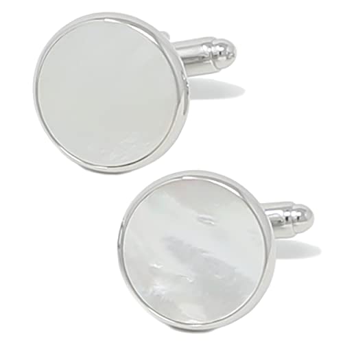 Mother Of Pearl Cufflinks With Box Men Classic White Stone Cuff Links Wedding Groom Gift - style: Round B