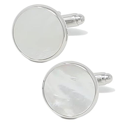 Mother Of Pearl Cufflinks With Box Men Classic White Stone Cuff Links Wedding Groom Gift - style: Round B