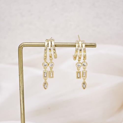 Pearl Earrings for Women Trendy, 14k Gold Plated Freshwater CZ Leaf Pearl Dangle Drop Gold Earrings Lightweight Hypoallergenic Stud Earring Bridesmaid Wedding Gold Jewelry for Women Gifts - style: cz dangle earrings-2