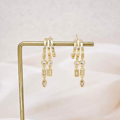 Pearl Earrings for Women Trendy, 14k Gold Plated Freshwater CZ Leaf Pearl Dangle Drop Gold Earrings Lightweight Hypoallergenic Stud Earring Bridesmaid Wedding Gold Jewelry for Women Gifts - style: cz dangle earrings-2