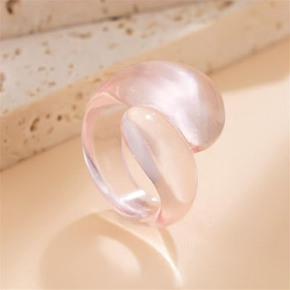 Chunky Resin Twist Stackable Ring for Women,Boho Cute Multicolor Thick Acrylic Statement Ring Trendy Aesthetic Y2k Colorful Knuckle Finger Jewelry - color: Pink