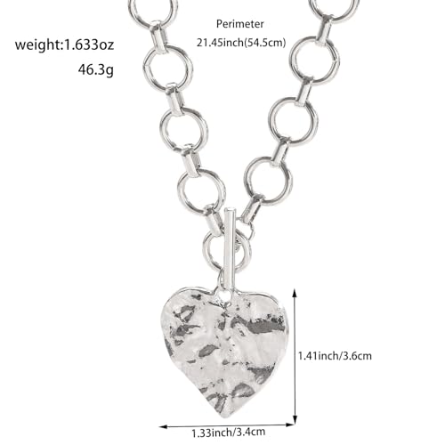 Sora Tuki Gold Chunky Necklace for Women Trendy Big Silver Statement Necklace Large Heart Hollow Square Necklaces Bold Thick Chain OT Toggle Necklaces Boho Chunky Jewelry - color: Style 1 - Silver-Heart