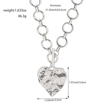 Sora Tuki Gold Chunky Necklace for Women Trendy Big Silver Statement Necklace Large Heart Hollow Square Necklaces Bold Thick Chain OT Toggle Necklaces Boho Chunky Jewelry - color: Style 1 - Silver-Heart