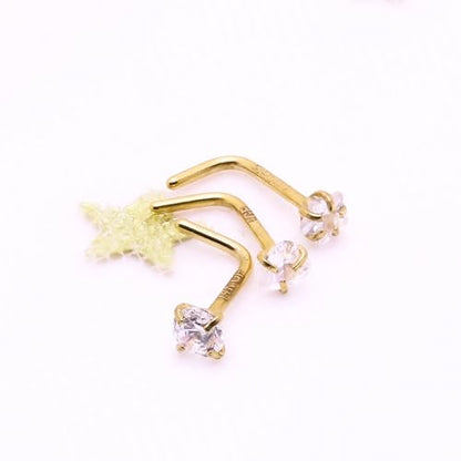 3 Pcs 14K Gold Filled Nose Studs 20G Stainless Steel Stud Nose Ring 2mm/2.5mm/3mm Round CZ L Bend Nose Stud Hypoallergenic Nose Piercing - color: gold hoop stud 8