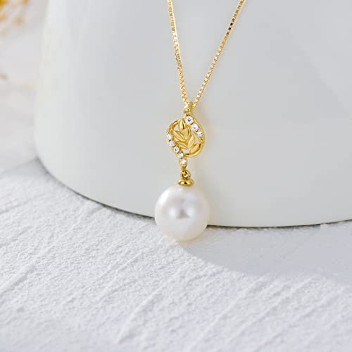 14K Gold Natural Diamond Pearl Earrings and Necklace (with 14k Gold Box Chain), Fine Jewelry for Her