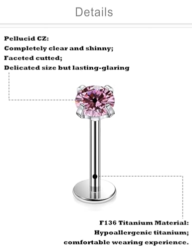 Medusa Piercing Jewelry Internally Threaded Titanium Tragus Piercing jewelry Flat Back Earrings Lip Rings Studs Snake Bite Monroe Labret Studs for Women Men 16g
