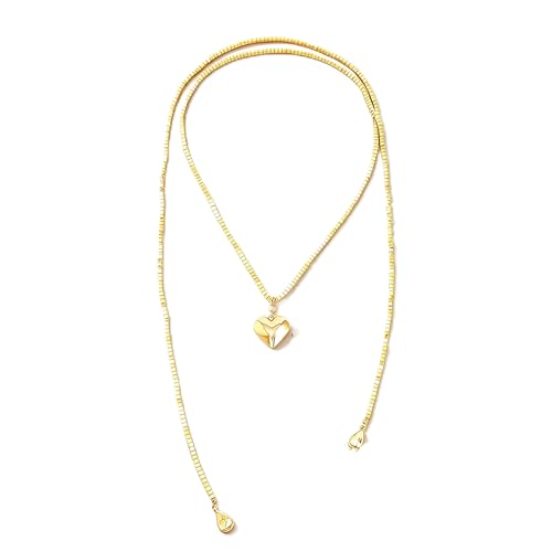 Chunky Puffy Heart Layered Gold Choker & Green Beaded Lariat Necklace with Baroque Pearl Drops, Adjustable Wrap Y Style Bohemian Jewelry Fashion Accessory for Women Gifts - color: gold