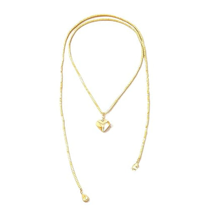 Chunky Puffy Heart Layered Gold Choker & Green Beaded Lariat Necklace with Baroque Pearl Drops, Adjustable Wrap Y Style Bohemian Jewelry Fashion Accessory for Women Gifts - color: gold