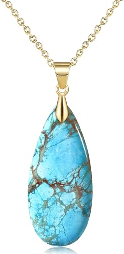 Suyi Stone Necklace for Women Teardrop Colorful Pendant Necklaces - color: Turquoise Gold