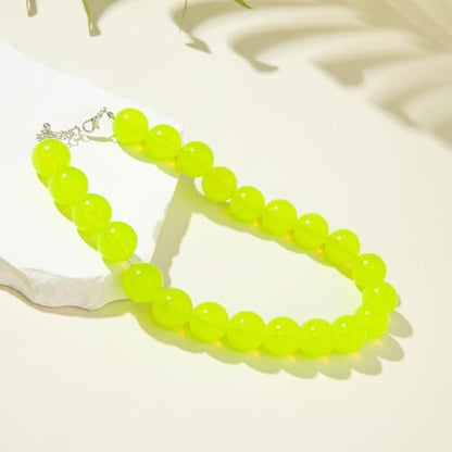 Colorful Chunky Beaded Necklace for Women Acrylic Bead Choker Necklaces Fashion Large Round Beads Necklaces for Women Handmade Summer Jewelry - color: Green Beaded Necklace