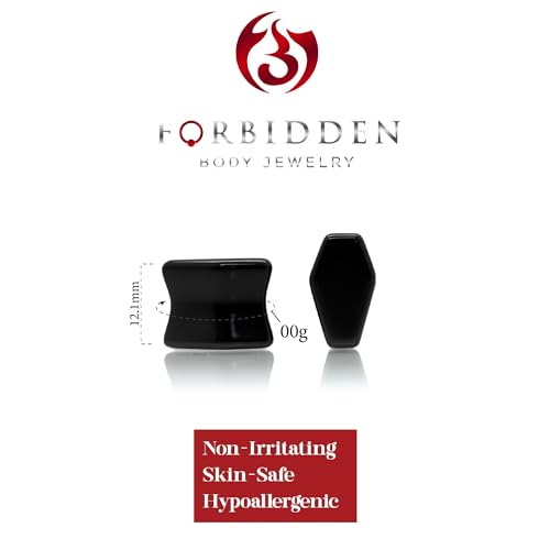Forbidden Body Jewelry Natural Obsidian Black Stone Coffin Shaped Double Flare Plugs, Gauges, Tunnels - style: 00GA (10mm)
