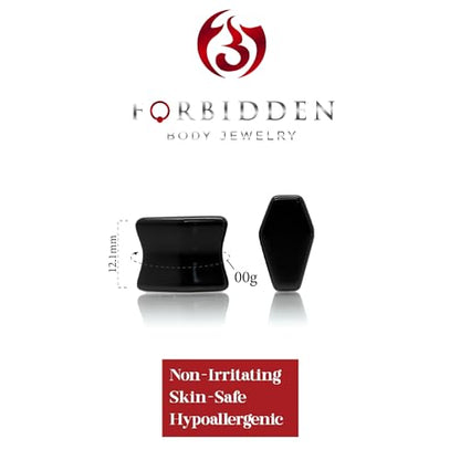Forbidden Body Jewelry Natural Obsidian Black Stone Coffin Shaped Double Flare Plugs, Gauges, Tunnels - style: 00GA (10mm)