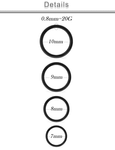 20G 18G 16G 14G 12G 10G Surgical Steel Hinged Clicker Segment Nose Rings Hoop Lip Rings Helix Cartilage Daith Tragus Sleeper Earrings Body Piercing for Women Men 6mm 8mm 10mm 12mm 14mm 16mm - color: Black-20G（0.8mm)-Inner Diameter: 7mm 8mm 9mm 10mm