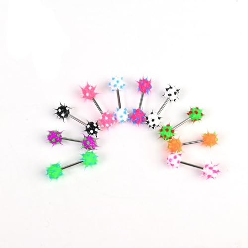 14G Colorful Silicone Spike Ball Nipple Rings for Women 316L Stainless Steel Nipple Tongue Straight Barbell Statement Nipplerings Tongue Studs Body Piercing Jewelry - style: Style3