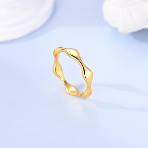 Hapour 925 Sterling Silver Ring for Women, Simple Statement Eternity Rings Modern Geometric Everyday Unique Wedding Band Stackable Rings 6-9 - color: Gold