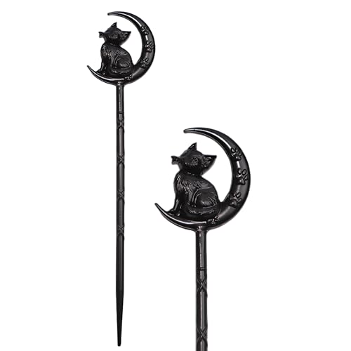2PCS Retro Halloween Hair Sticks For Women Black Gothic Witch Moon Cat Hairpin Hair Styling Pins (CAL1) - color: CAL1