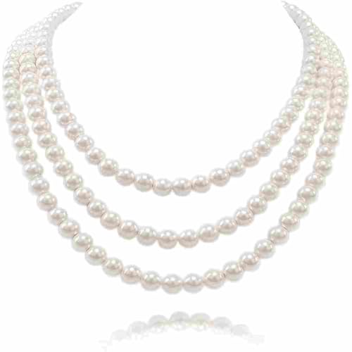 Faux Pearl Necklace for Women Multi Strand Pearl Necklaces Layered Long Pearls Beaded Necklace Wedding Party Costume Jewelry - color: 01Pearl