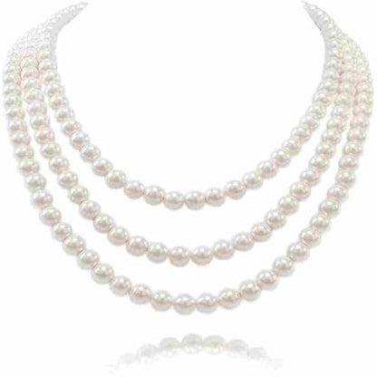 Faux Pearl Necklace for Women Multi Strand Pearl Necklaces Layered Long Pearls Beaded Necklace Wedding Party Costume Jewelry - color: 01Pearl