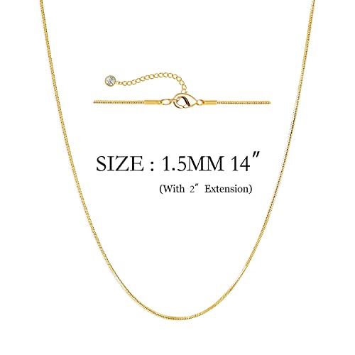 DEARMAY 14K Gold Plated Herringbone Necklaces for Women, Dainty Gold Snake Choker Chain Non Tarnish Trendy Simple Thin & Chunky Options Neckalce 1.5/3/5/6/8mm Chain Jewelry for Gifts - color: 1.5MM 14"-GD Herringbone Necklace