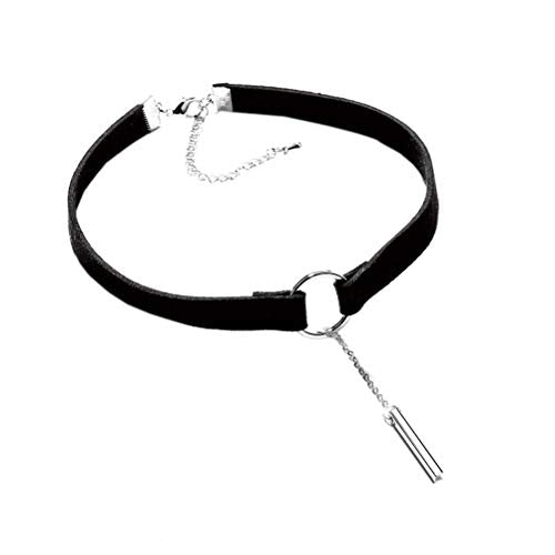 PAURO Women's Black Velvet Ribbon Choker Necklace for with Gold/Silver O | Stainless Steel,Classic Charm Jewelry - color: Rectangle-Silver
