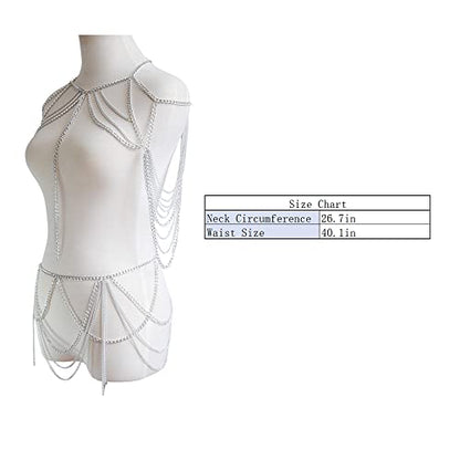 Sexy Body Chain Set Layered Necklace Bra Waist Chain Summer Fashion Bohemian Jewelry Suit for Beach Party Holidy