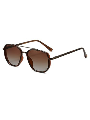 kimorn Women's Square Aviator Sunglasses, Polarized UV400 Pretecion | Retro Frame Shades, Small-Medium Fit, Driving, Beach, Daily Wear - color: Brown Tortoise+brown Grading