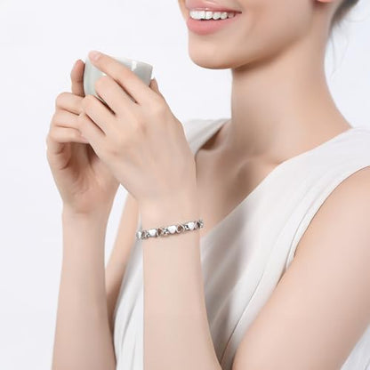 mnmoom Heart Bracelets for Women Stainless Steel with Rose gold, gold plating Heart links bracelets - color: Links-Silver